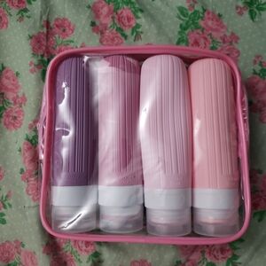 Travel Toiletry Bottles Set in Pink and Purple